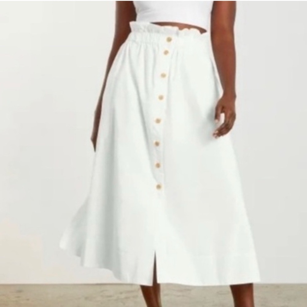Everlane White Maxi A-Line Skirt with Smocked Detail